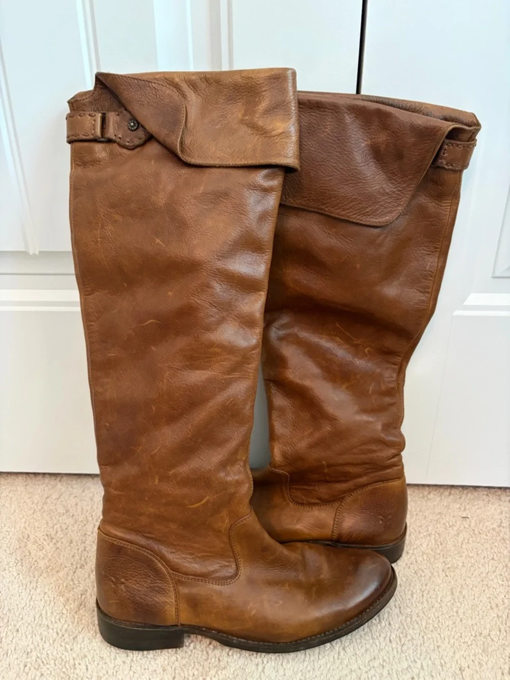 Frye Shirley 77739‎ Cognac Leather Over the Knee Riding Boots Women's Size 7.5 B